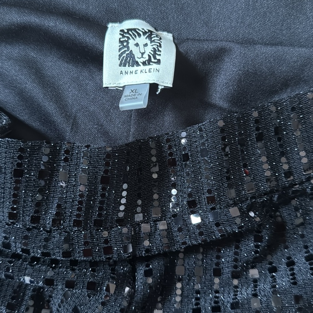 Anne Klein Linear Shine Sequin Wide Leg Pants in Anne Black - Picture 4 of 7